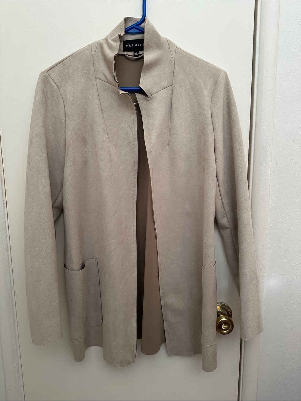 Premise Beige Open-Front Suede-Look Coat
